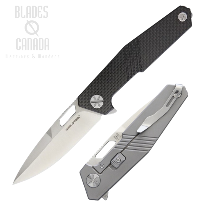 Real Steel Harvan Flipper Framelock Knife, S35VN, Carbon Fiber/Titanium, 9441